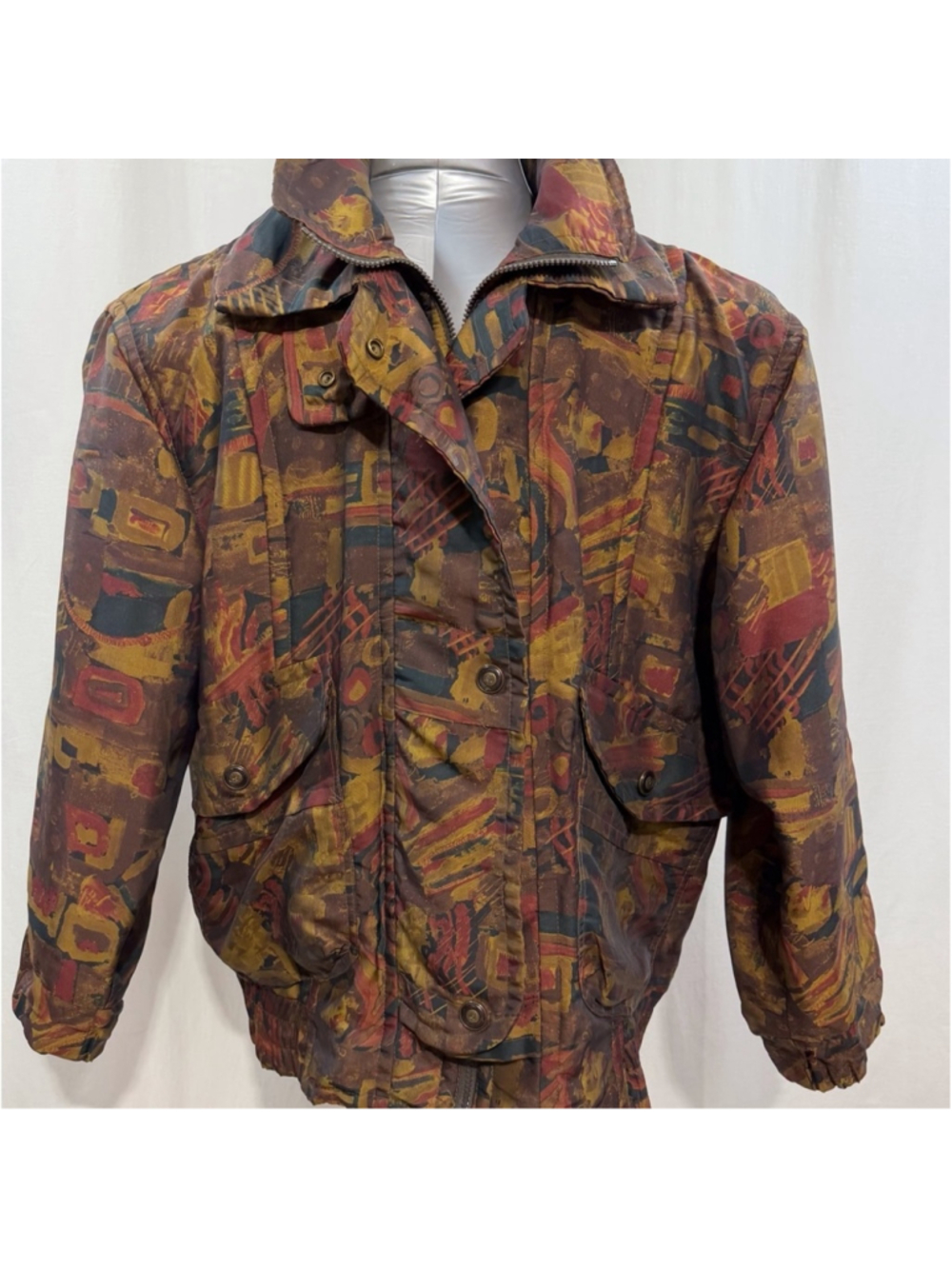 Vintage London Fog Abstract Baroque Bomber Jacket 80s 90s Earth Tone men's large - Picture 2 of 6